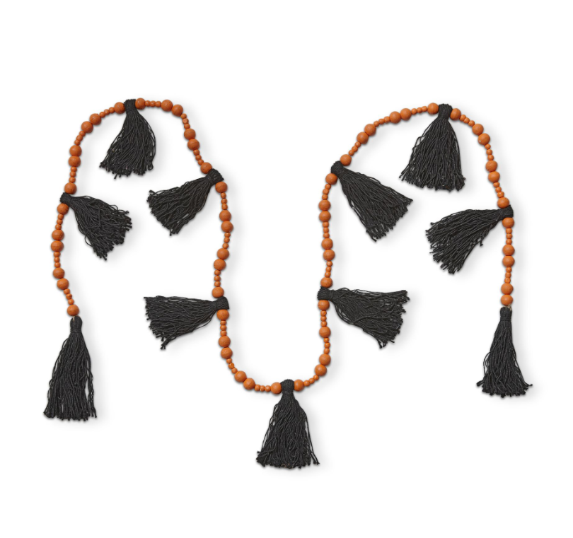 Orange Halloween Bead & Jute Tassel Garland