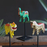 Painted Wooden Animals On Metal Stands