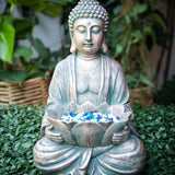 Meditating Buddha Statue with Lotus Bowl