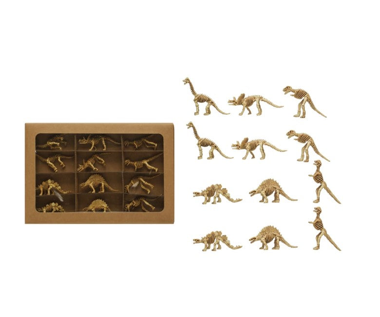 Set of 12 Plastic Dinosaur Skeletons with Antique Finish
