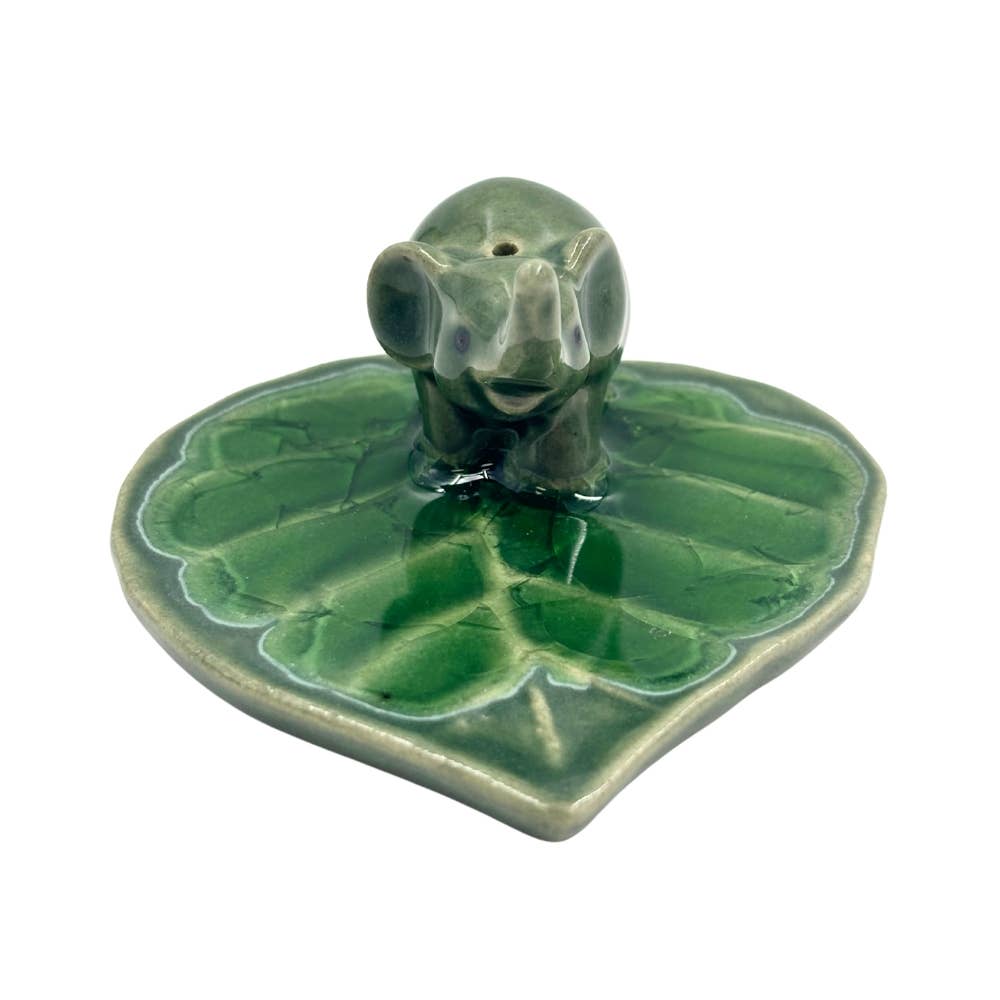 Elephant on Leaf Ceramic Incense Holder - 2 Colors