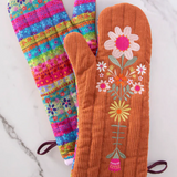 Rust Folk Flower Bake Happy Double-Sided Oven Mitt