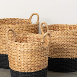 Black Banded Woven Baskets - 3 Sizes