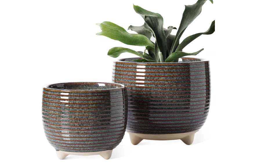 Footed Ceramic Plant Pots - 2 Sizes/4 Colors