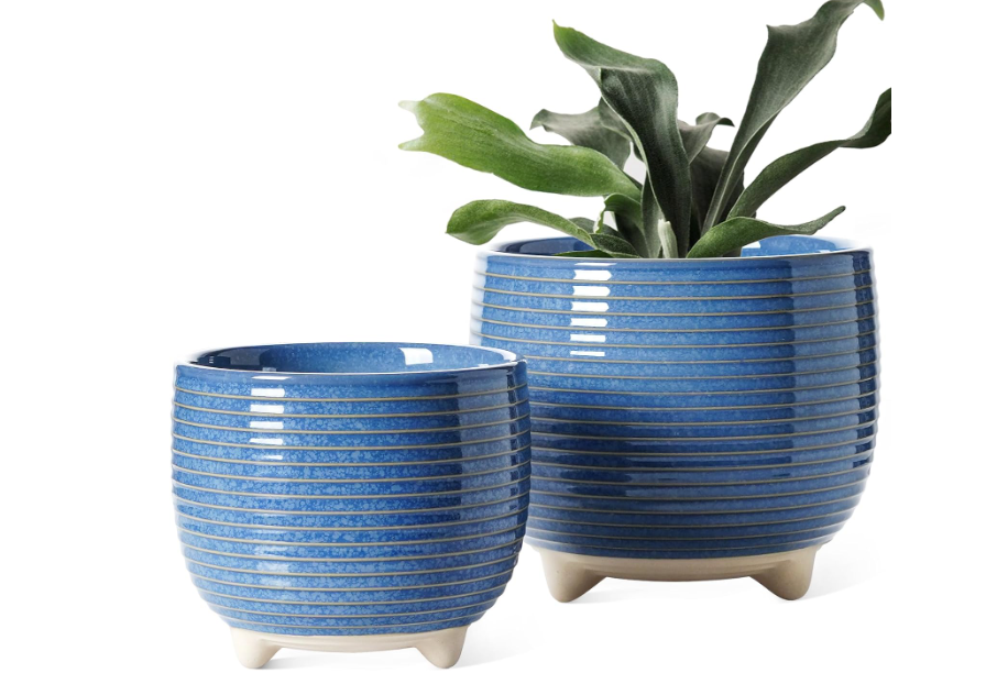 Footed Ceramic Plant Pots - 2 Sizes/4 Colors