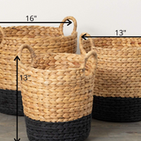 Black Banded Woven Baskets - 3 Sizes