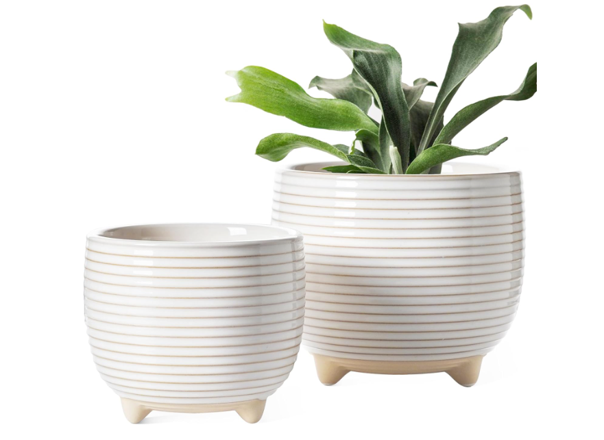 Footed Ceramic Plant Pots - 2 Sizes/4 Colors