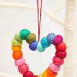 Rainbow Felt Ball Heart Ornament