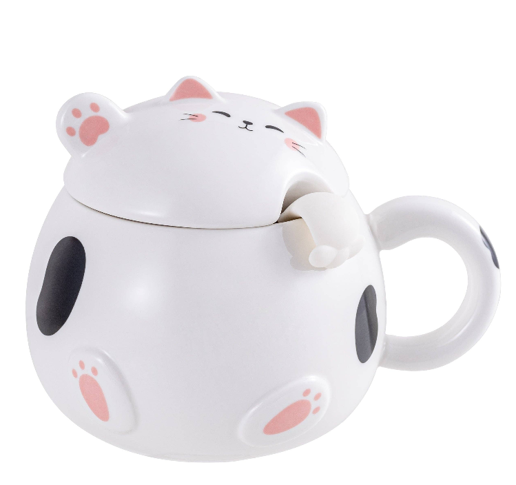 Whimsy Cat 15oz Mug With Lid and Spoon - 4 Colors