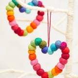 Rainbow Felt Ball Heart Ornament