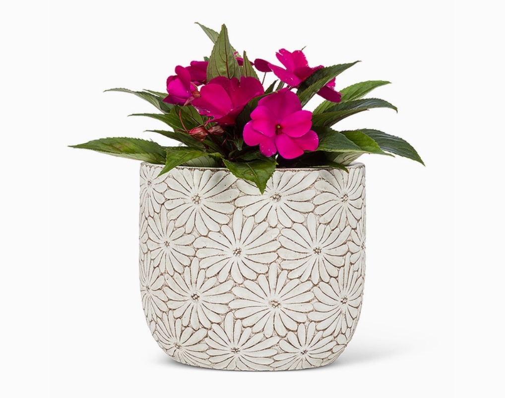 White Daisy Round Planter - 2 Sizes