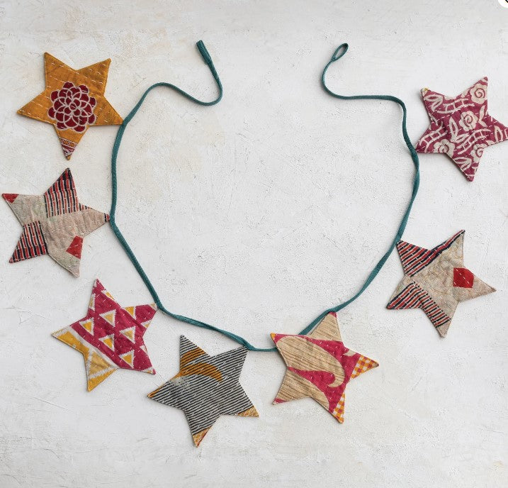 72"L Cotton Embroidered Vintage Kantha Star Garland (Each One Will Vary)