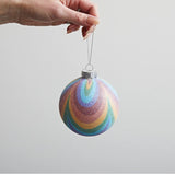 4" Round Glass Rainbow Ball Ornament with Glitter