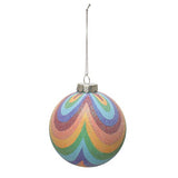 4" Round Glass Rainbow Ball Ornament with Glitter