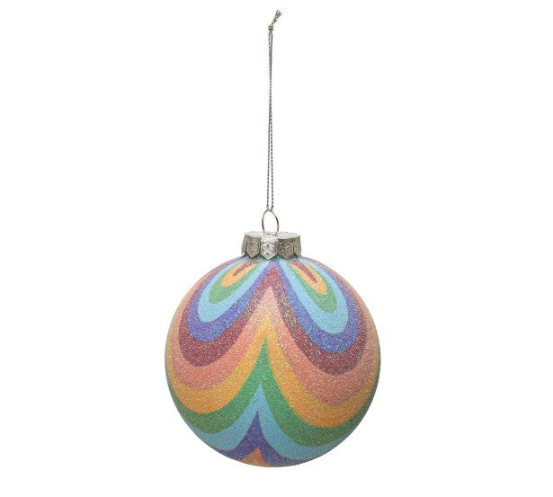 4" Round Glass Rainbow Ball Ornament with Glitter