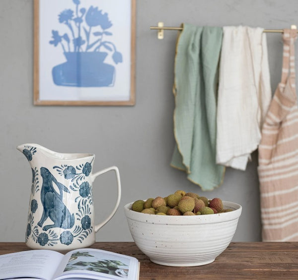 Stoneware Serving Pitcher with Apple, Pear and Grapes – The Standing Rabbit