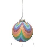 4" Round Glass Rainbow Ball Ornament with Glitter