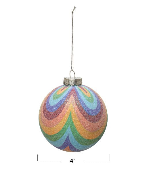 4" Round Glass Rainbow Ball Ornament with Glitter