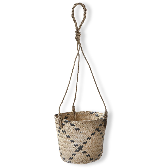 Hanging Diamond Patterned Basket Planter with Plastic Lining - 2 Colors