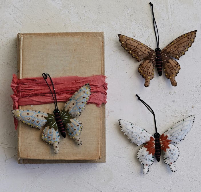 Fabric Butterfly Ornament with Beads & Embroidery - 3 Styles