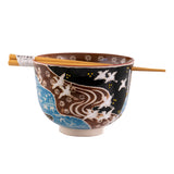 Japanese Crane Design 18oz 5.25"D Bowl With Chopsticks Set