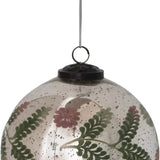 Round Etched Mercury Ball w/Floral Pattern, Silver, Pink