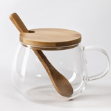 Glass Coffee Mugs with Bamboo Lid and Spoon