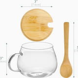 Glass Coffee Mugs with Bamboo Lid and Spoon