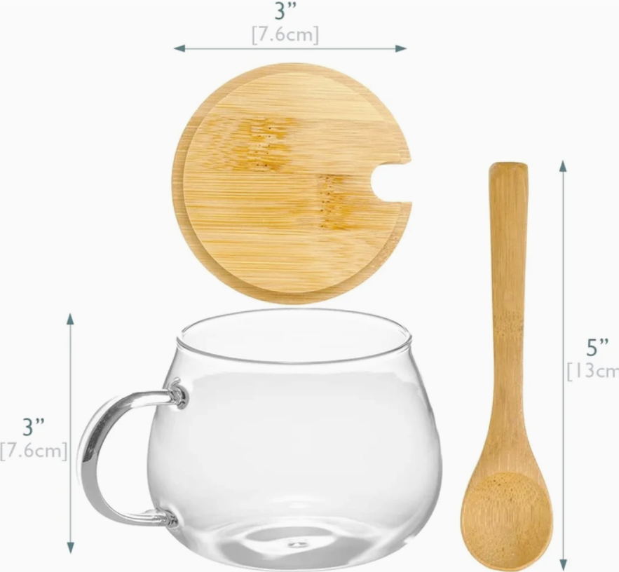 Glass Coffee Mugs with Bamboo Lid and Spoon