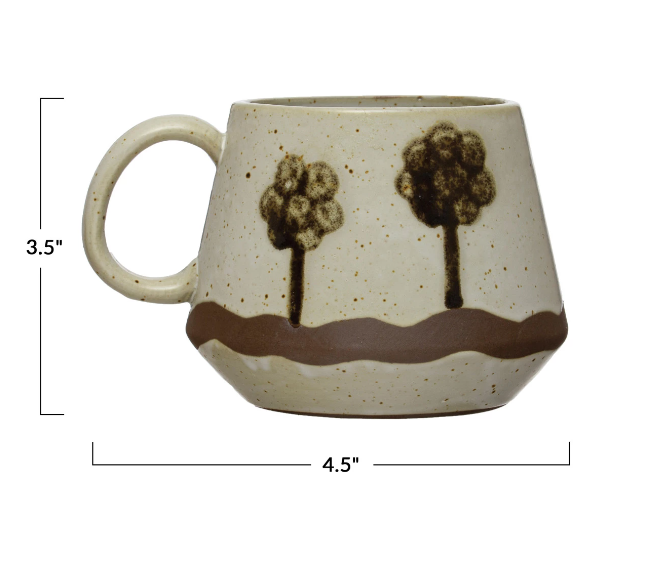 20 oz. Hand-Painted Stoneware Mug with Trees