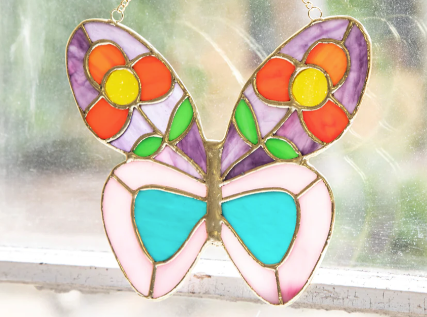 Stained Glass Window Hanging - Large Butterfly