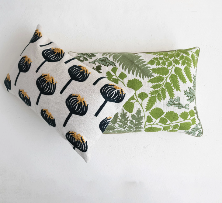 24" x 16" Cotton Embroidered Lumbar Pillow with Botanicals