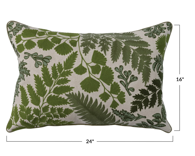 24" x 16" Cotton Embroidered Lumbar Pillow with Botanicals