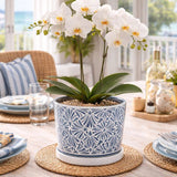 Blue & White Patterned Planter with Saucer
