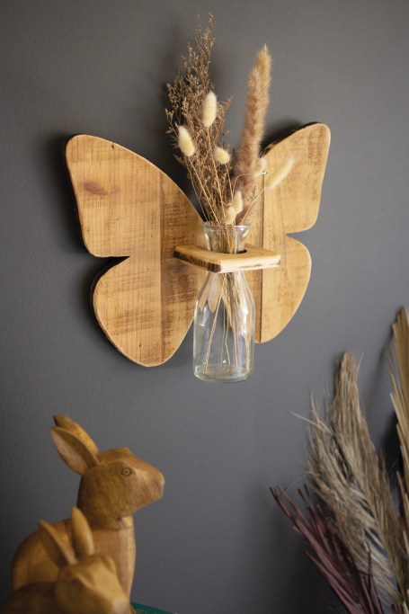 Recycled Wooden Butterfly Wall Hanging with Bud Vase