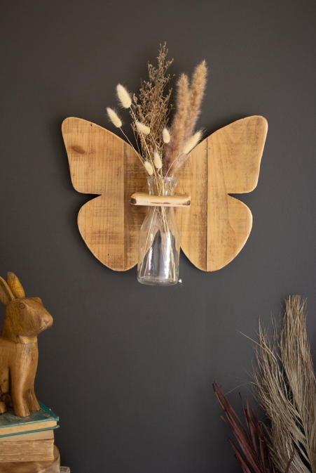 Recycled Wooden Butterfly Wall Hanging with Bud Vase