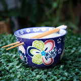 Japanese Design Rice Bowl (5") with Chopsticks (8") - 2 Styles