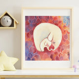 Alina Chau Watercolor - Baby Elephants with Floral Decoration Art "8x11"