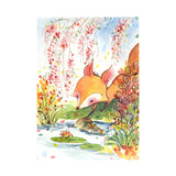 Alina Chau Watercolor - Little Fox and Frog in Spring Whimsical Art