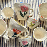 Hand-Painted Stoneware Mug with Flower Image - 4 Styles