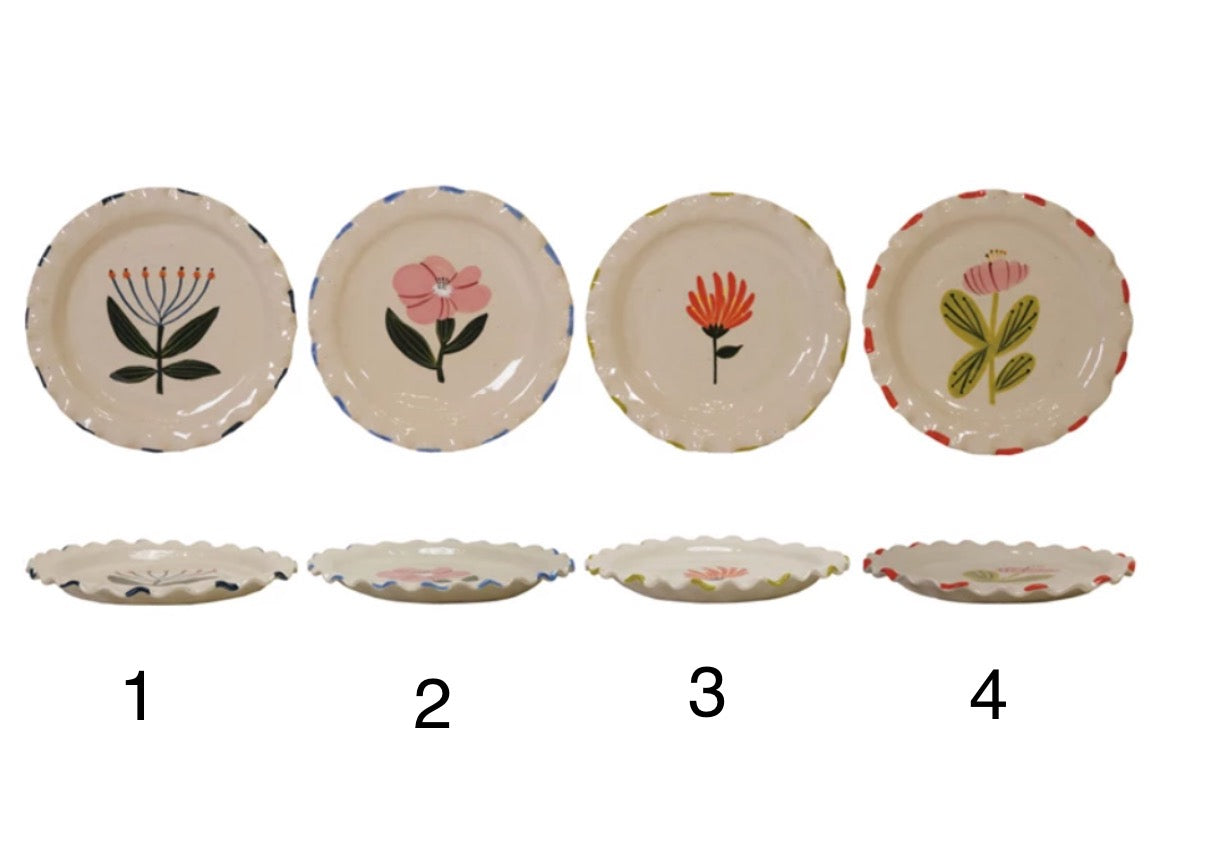 Hand-Painted Ruffled Stoneware Dish