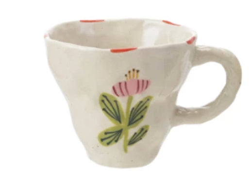 Hand-Painted Stoneware Mug with Flower Image - 4 Styles