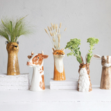 Animal Hand-Painted Stoneware Vases - 6 Styles