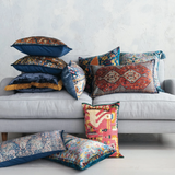 20" Square Cotton Blend Velvet Printed Pillow with Vintage Carpet Pattern