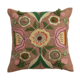 18" Square Fabric Indoor/Outdoor Pillow with Embroidered Design