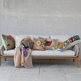 20" Square Fabric Tufted Indoor/Outdoor Pillow with Flowers