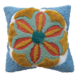16" Square Fabric Tufted Indoor/Outdoor Pillow with Flower