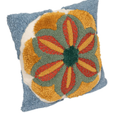 16" Square Fabric Tufted Indoor/Outdoor Pillow with Flower