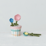 Hand-Painted Stoneware Measuring Spoons with Pot Holder