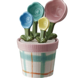 Hand-Painted Stoneware Measuring Spoons with Pot Holder